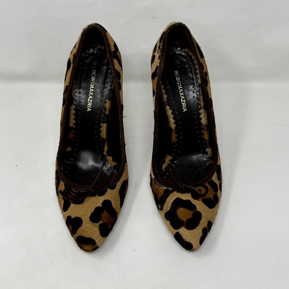 BCBG Maxazria Pointed Toe leopard Print Pony Hair Pumps Heels